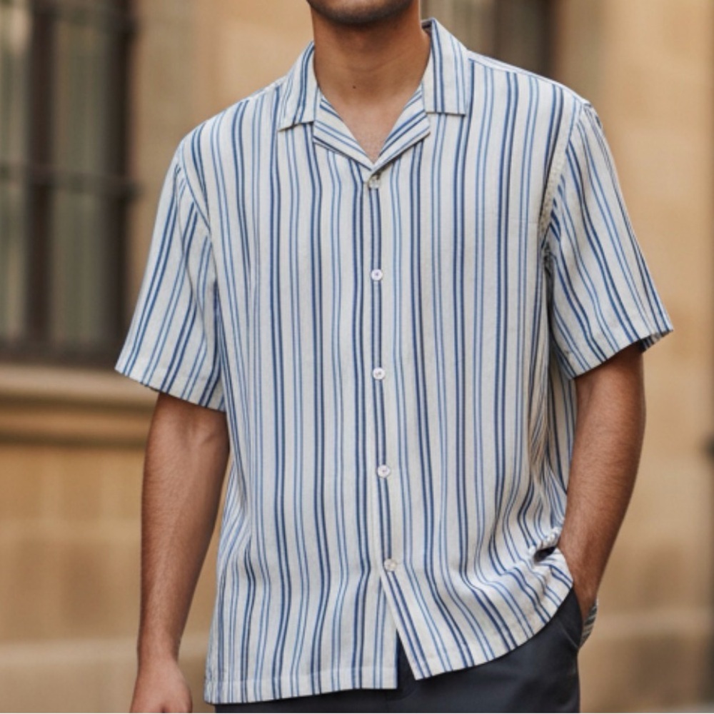 Birch Black Men’s Button Short Sleeve Lightweight Shirt, Striped